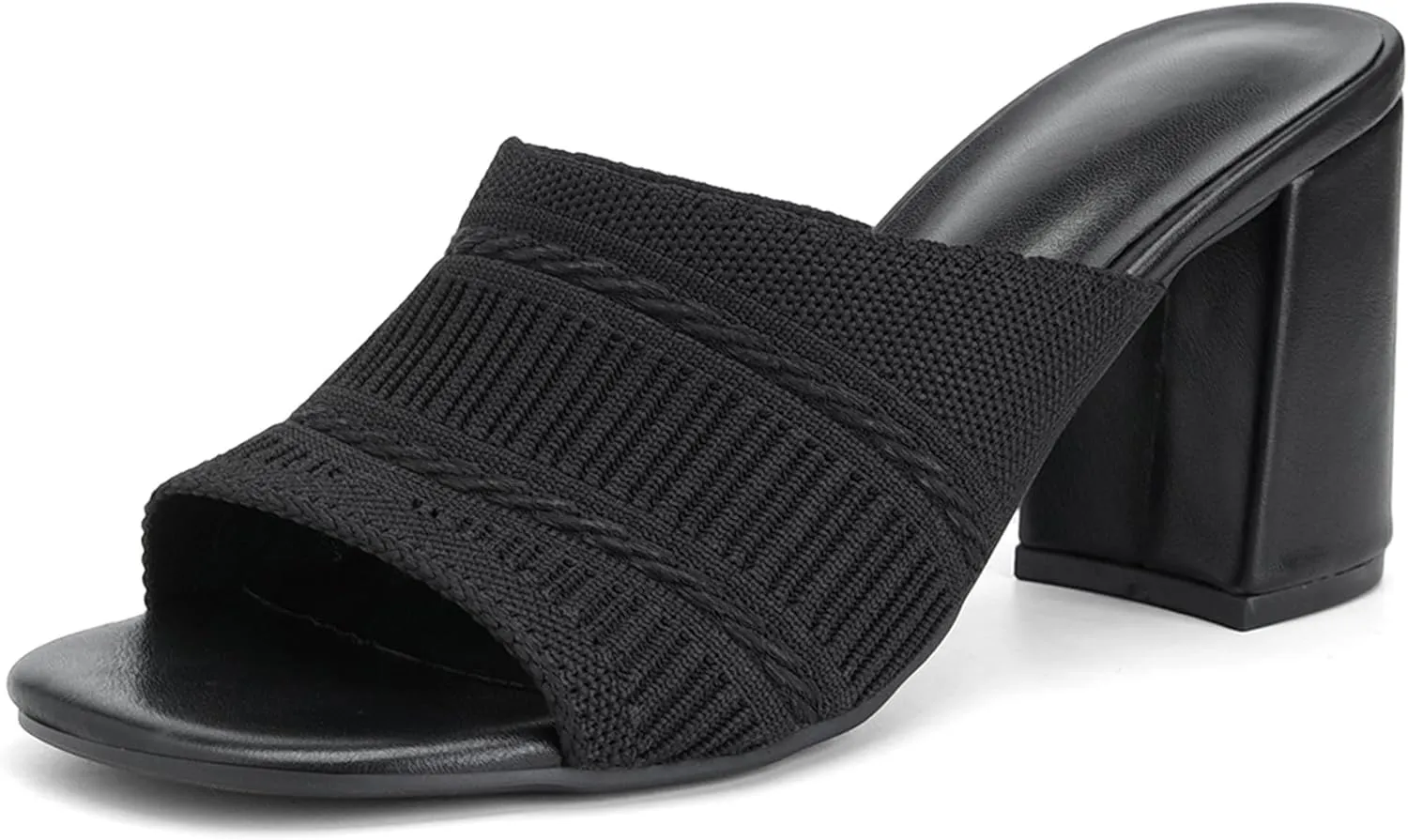 Women's Square Open Toe Heels Sandals, Mules Chunky Block Low Heel Comfortable Casual Dress Slip On Slides Shoes