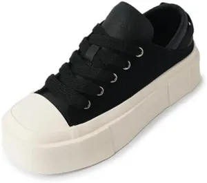 Women's Square Toe Thick Bottom Canvas Shoes Summer Casual Sports Slip On Shoes Platform Casual Sneakers