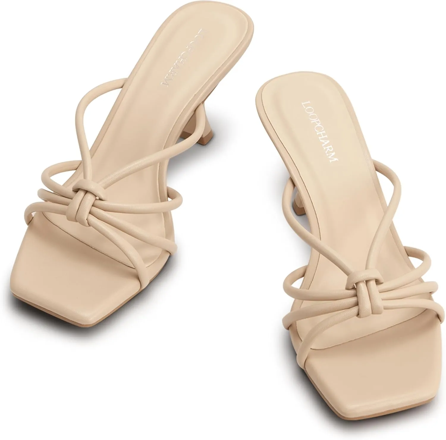 Women's Strappy Square Open Toe Kitten Heels Sandals Knotted Design Summer Fashion Slip On Mule Style