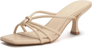 Women's Strappy Square Open Toe Kitten Heels Sandals Knotted Design Summer Fashion Slip On Mule Style