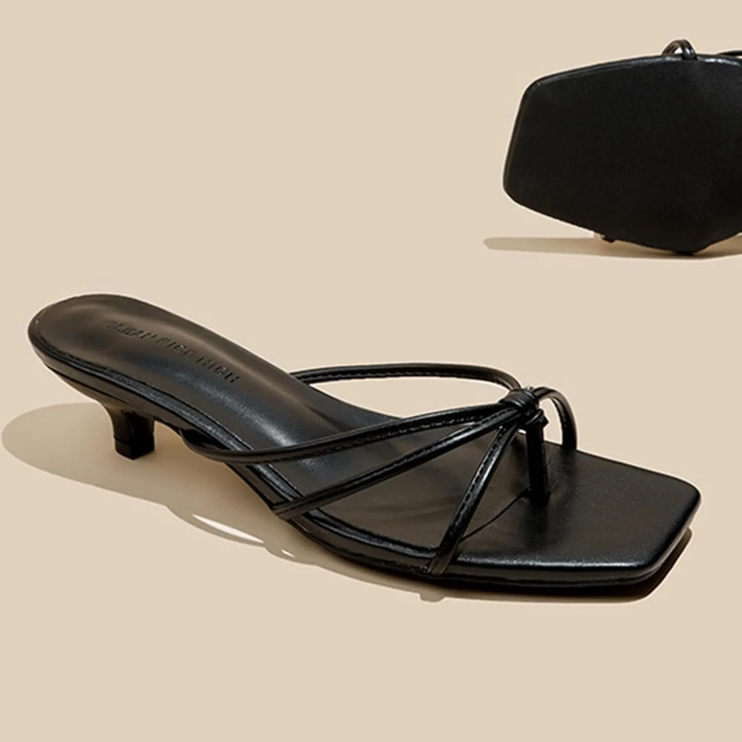 Women'S Strappy Square Toe Kitten Heel Sandals Fashion Knot Design Summer Open Toe Slip-On Low Heel Mule Sandals Prom Party Work
