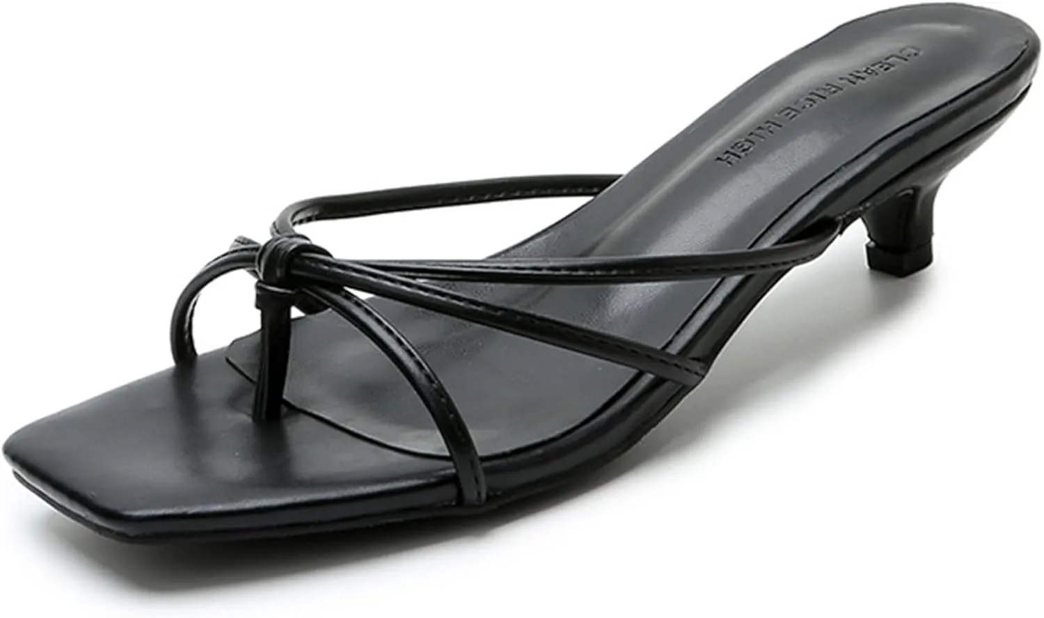 Women'S Strappy Square Toe Kitten Heel Sandals Fashion Knot Design Summer Open Toe Slip-On Low Heel Mule Sandals Prom Party Work