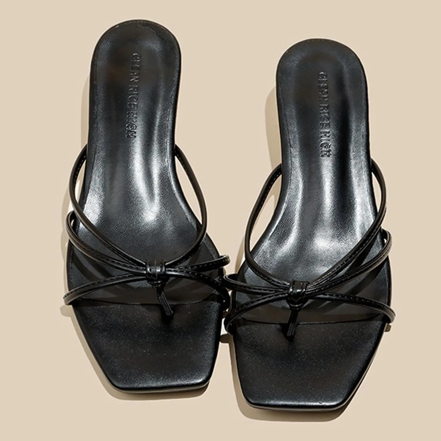 Women'S Strappy Square Toe Kitten Heel Sandals Fashion Knot Design Summer Open Toe Slip-On Low Heel Mule Sandals Prom Party Work