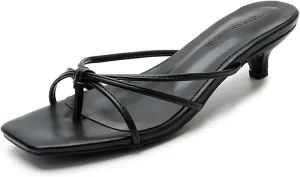 Women'S Strappy Square Toe Kitten Heel Sandals Fashion Knot Design Summer Open Toe Slip-On Low Heel Mule Sandals Prom Party Work