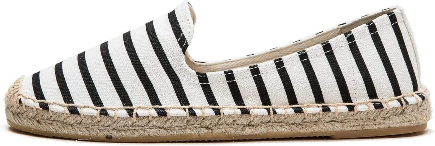 Women's Stripe Canvas Flat Espadrilles - Relaxed Comfort Espadrilles for Women Summer Canvas Slip On Shoes Easy to On/Off Suitable for Many Occasions