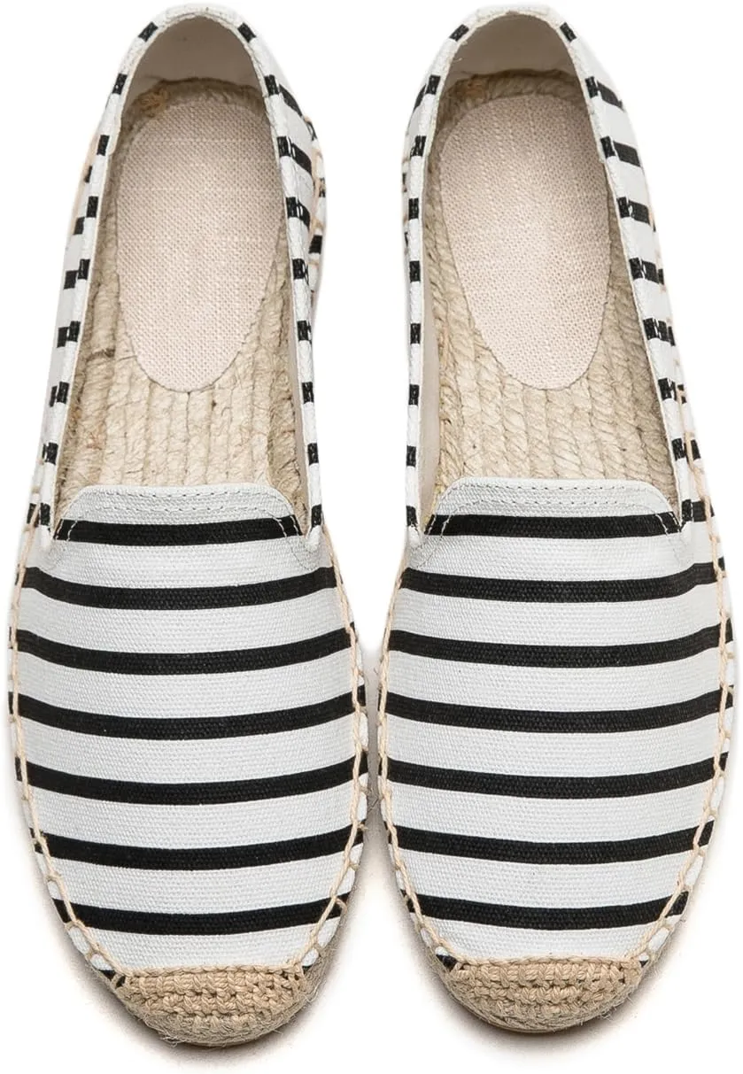 Women's Stripe Canvas Flat Espadrilles - Relaxed Comfort Espadrilles for Women Summer Canvas Slip On Shoes Easy to On/Off Suitable for Many Occasions