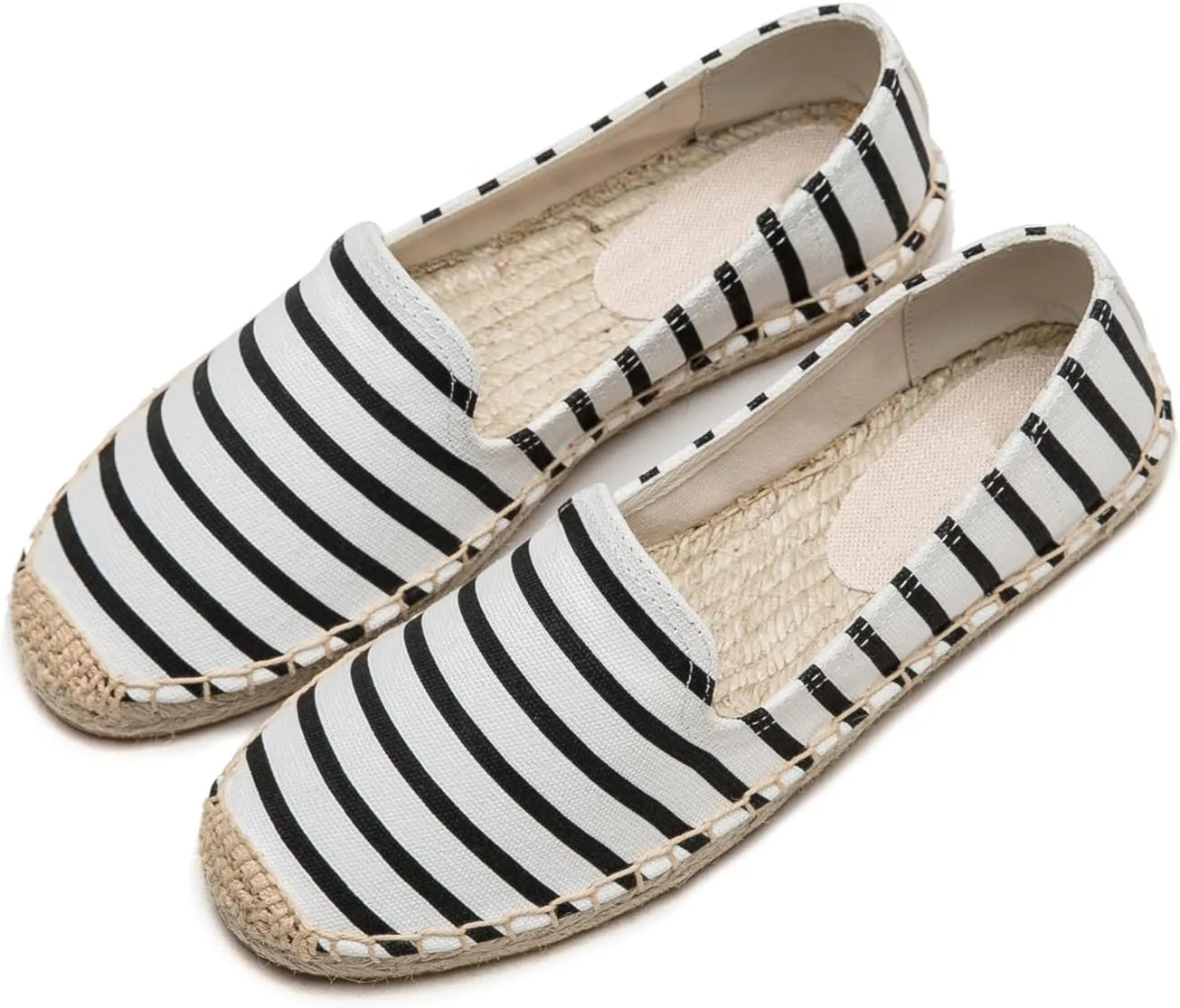 Women's Stripe Canvas Flat Espadrilles - Relaxed Comfort Espadrilles for Women Summer Canvas Slip On Shoes Easy to On/Off Suitable for Many Occasions