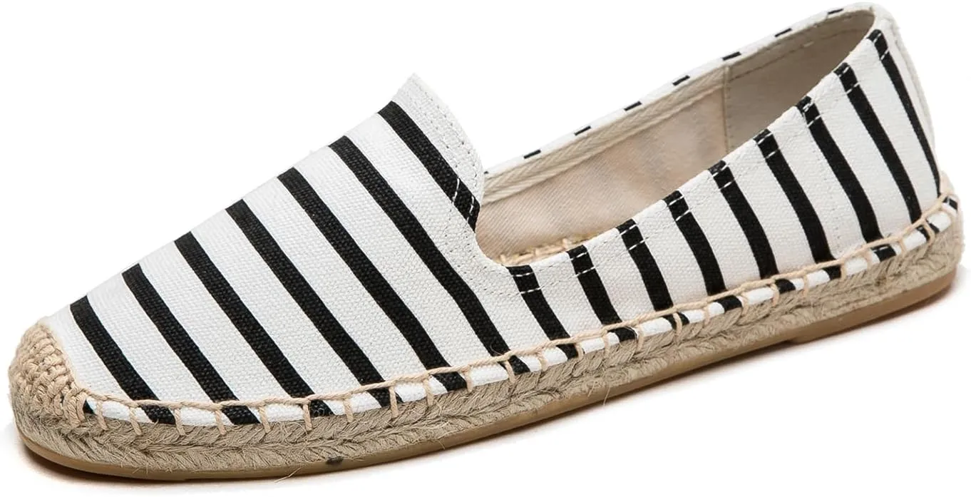 Women's Stripe Canvas Flat Espadrilles - Relaxed Comfort Espadrilles for Women Summer Canvas Slip On Shoes Easy to On/Off Suitable for Many Occasions