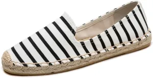 Women's Stripe Canvas Flat Espadrilles - Relaxed Comfort Espadrilles for Women Summer Canvas Slip On Shoes Easy to On/Off Suitable for Many Occasions