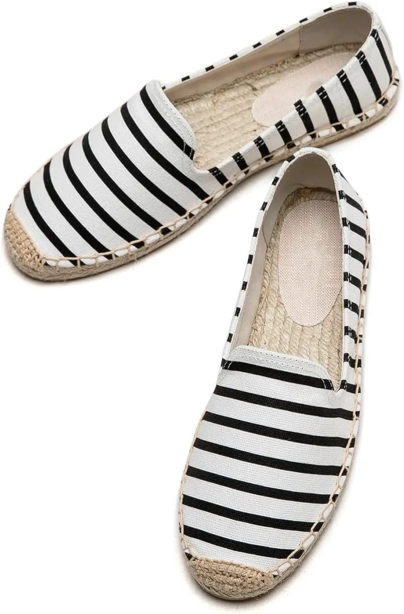 Women's Stripe Canvas Flat Espadrilles - Relaxed Comfort Espadrilles for Women Summer Canvas Slip On Shoes Easy to On/Off Suitable for Many Occasions