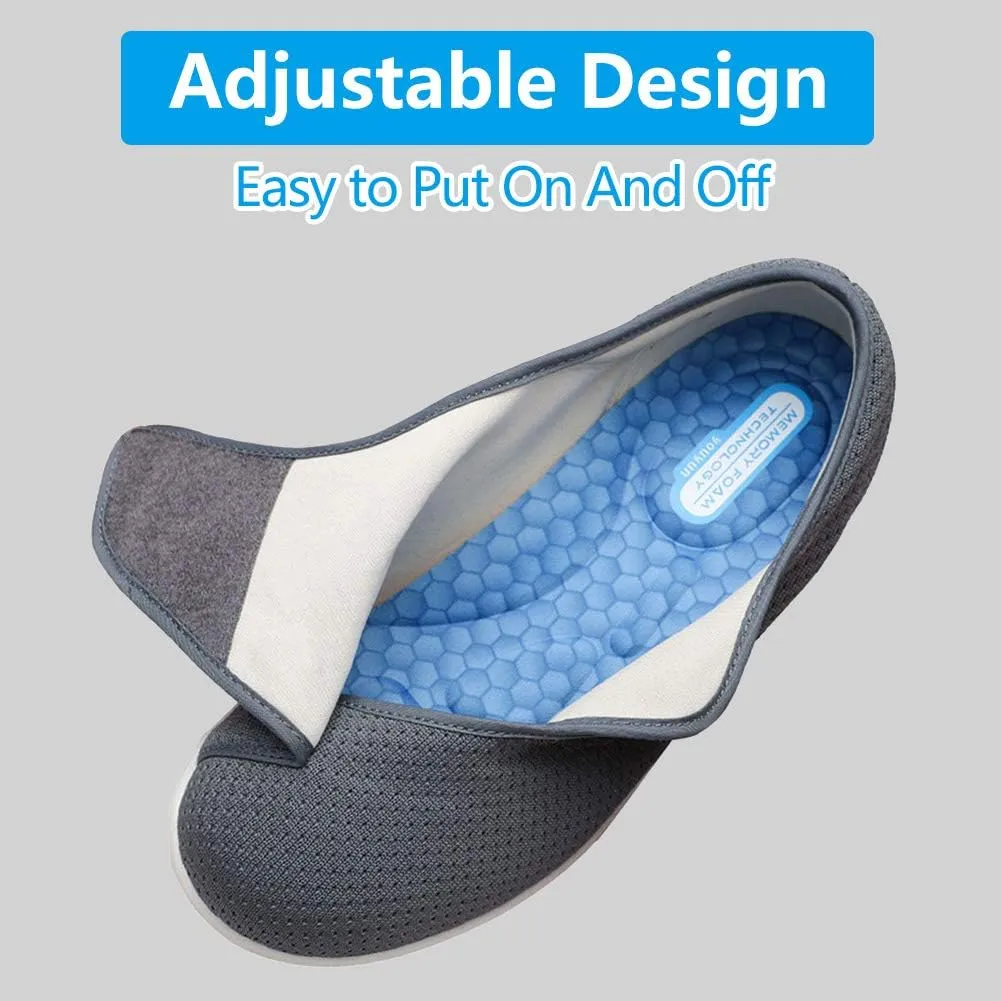 Womens Stylish Diabetic Shoes with Arch Support,Extra Wide Widths Walking Edema Sneakers Adjustable Strap Easy On/Off with 3 Pairs Insoles Replacement for Support Swollen Feet