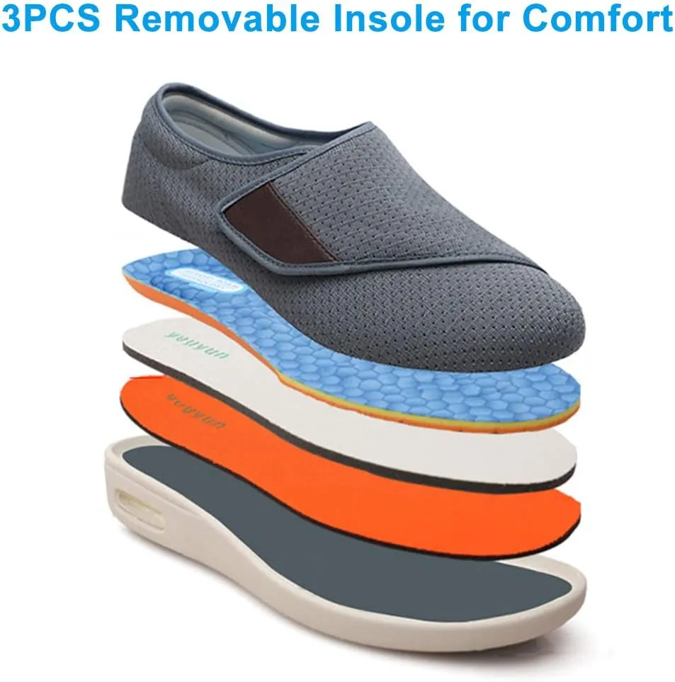 Womens Stylish Diabetic Shoes with Arch Support,Extra Wide Widths Walking Edema Sneakers Adjustable Strap Easy On/Off with 3 Pairs Insoles Replacement for Support Swollen Feet