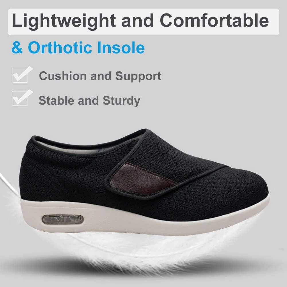 Womens Stylish Diabetic Shoes with Arch Support,Extra Wide Widths Walking Edema Sneakers Adjustable Strap Easy On/Off with 3 Pairs Insoles Replacement for Support Swollen Feet