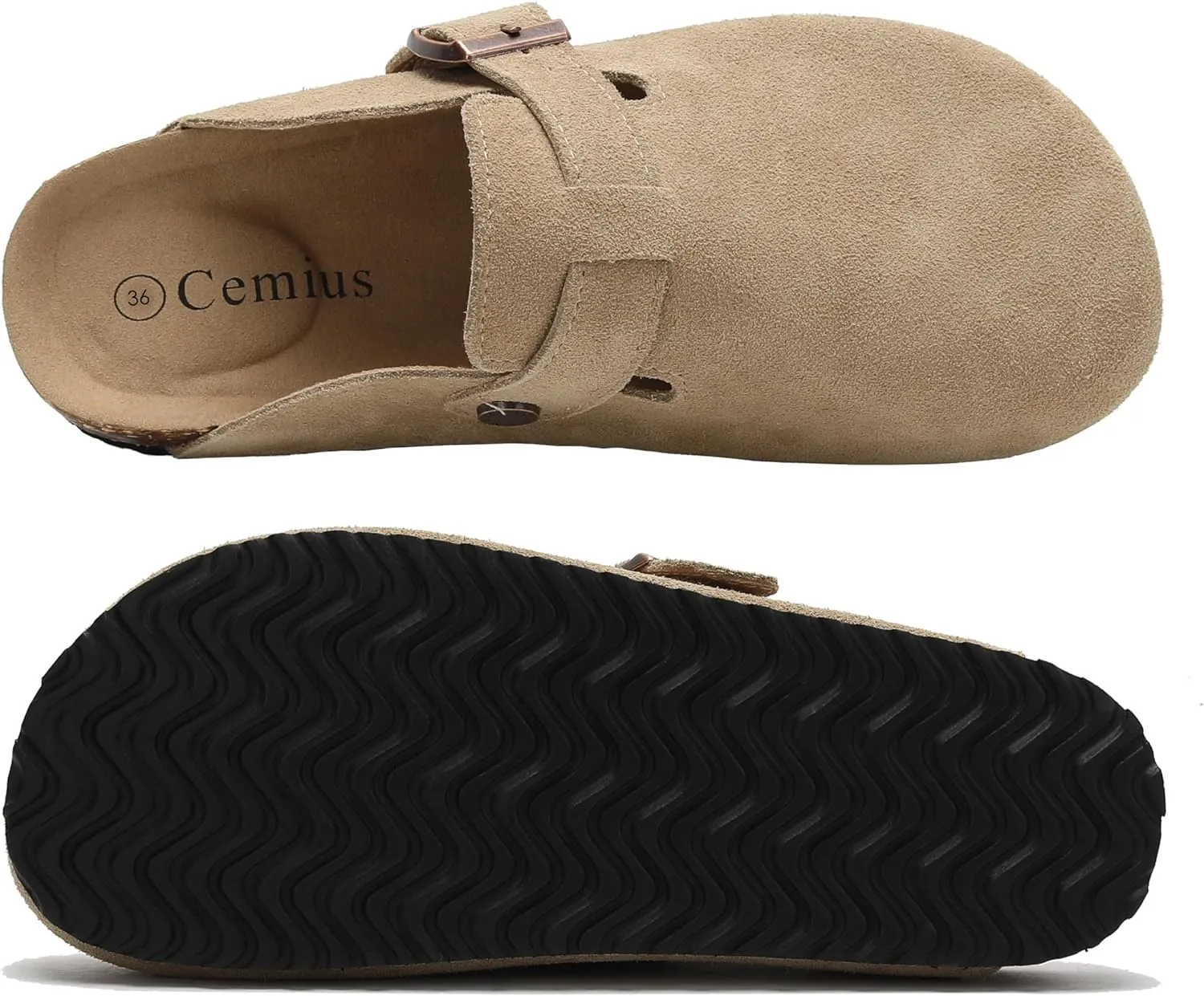 Women's Suede Clogs Men's Leather Mules Cork Footbed Sandals Slip-on Potato Shoes with Arch Support