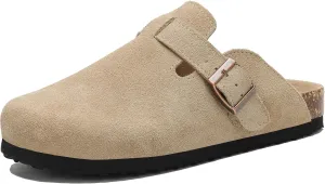 Women's Suede Clogs Men's Leather Mules Cork Footbed Sandals Slip-on Potato Shoes with Arch Support