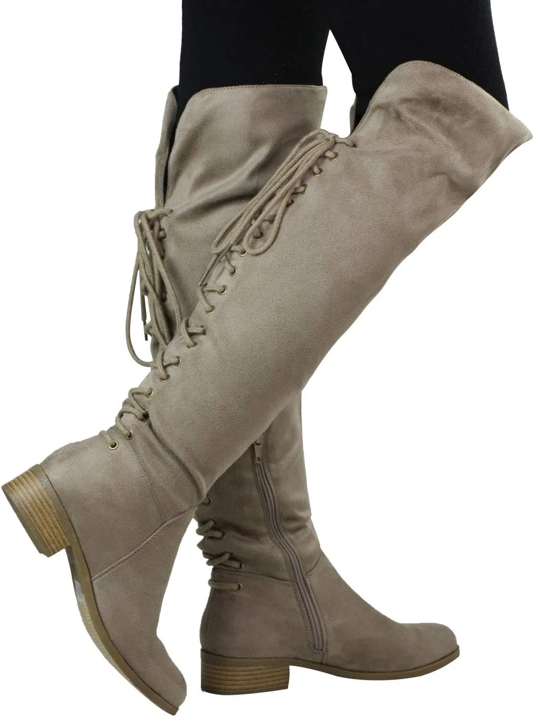 Women's Thigh High Flat Boots Stretchy Pull on Casual Boots by (TM)