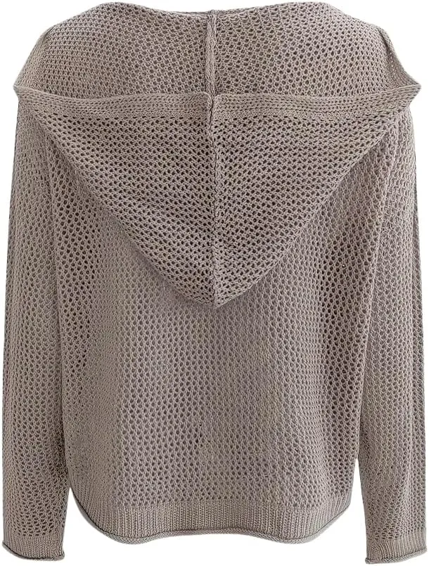 Women’s V-Neck Long Sleeve Sweaters, 2025 Spring Crochet Knit Sweaters for Women, Loose Fit Lightweight Blouse, Coral