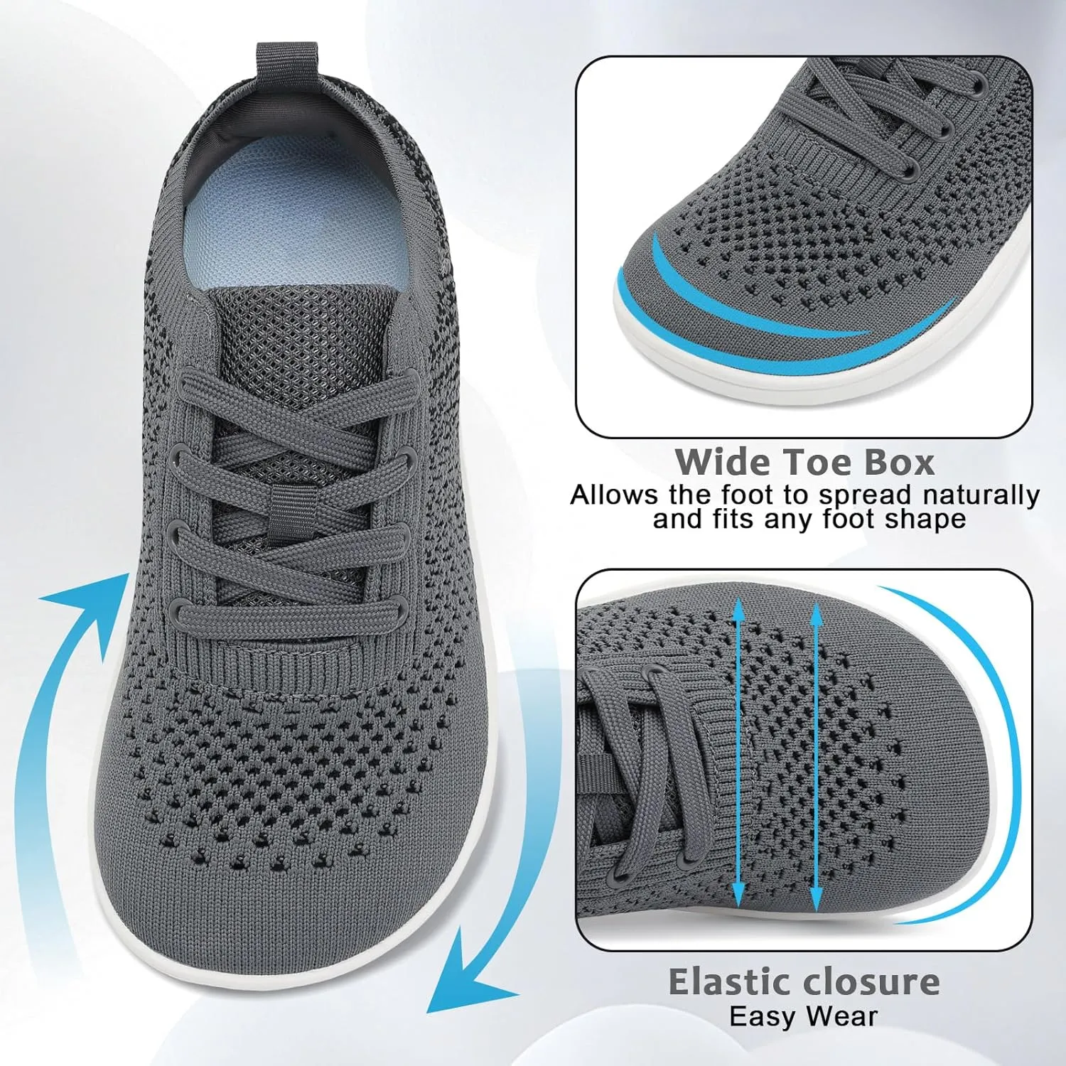 Women's Walking Shoes Wide Toe Box Diabetic Barefoot Shoes with Breathable Zero Drop Sole for Edema, Back Pain Relief