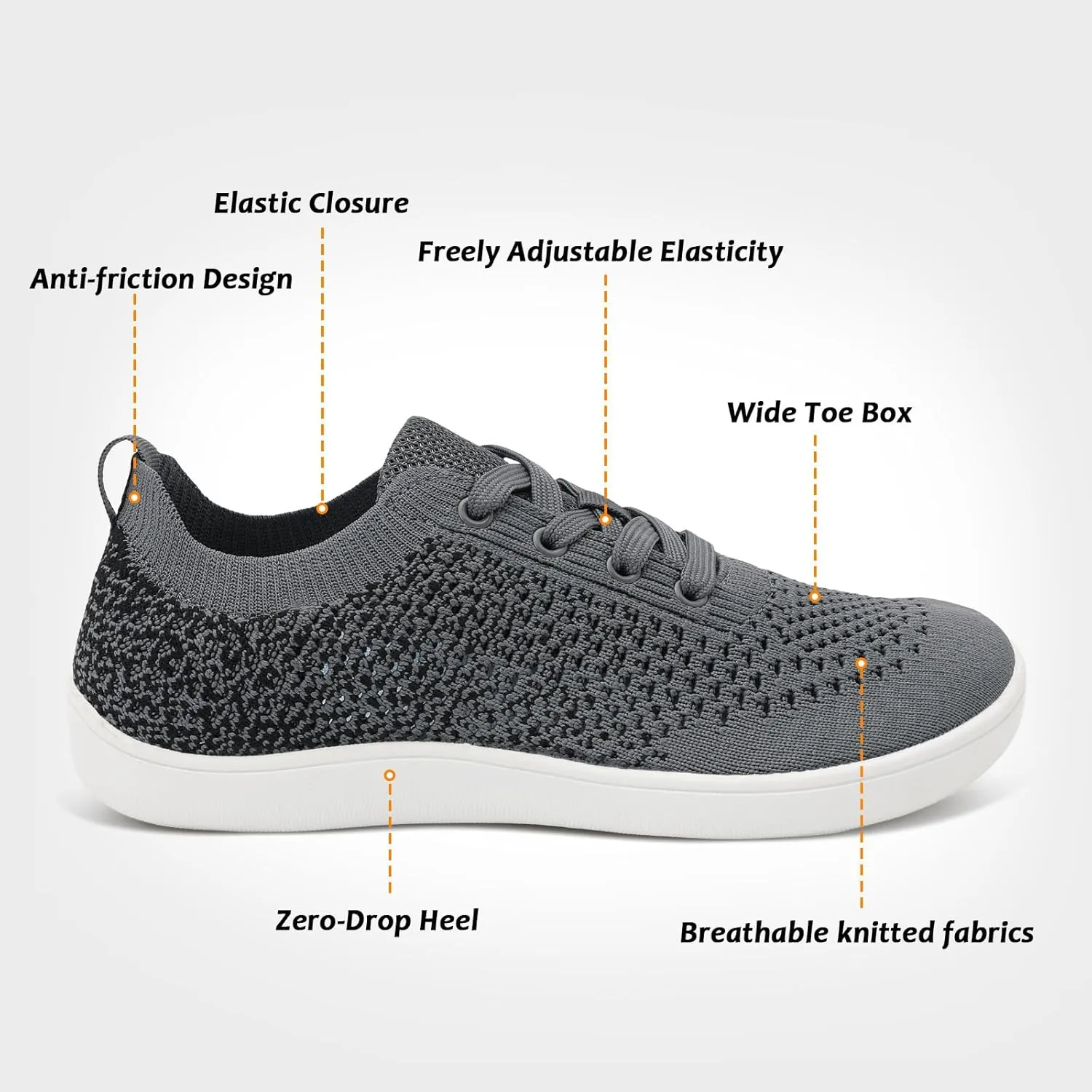 Women's Walking Shoes Wide Toe Box Diabetic Barefoot Shoes with Breathable Zero Drop Sole for Edema, Back Pain Relief