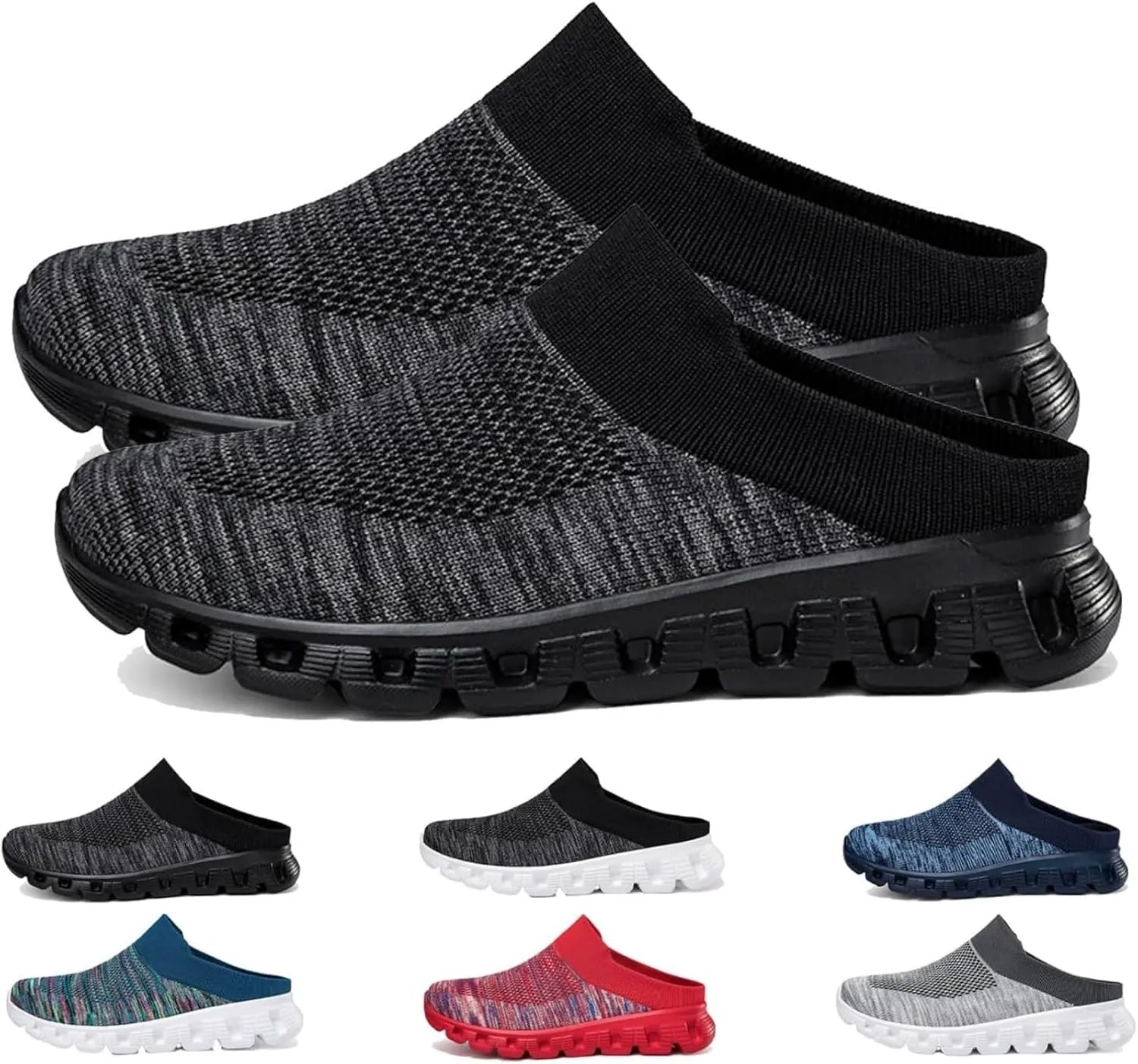 Woven Breathable Half Slippers for Men, Walking Mules with Arch Support, Summer Casual Hollow Out Mesh Slip On Slippers