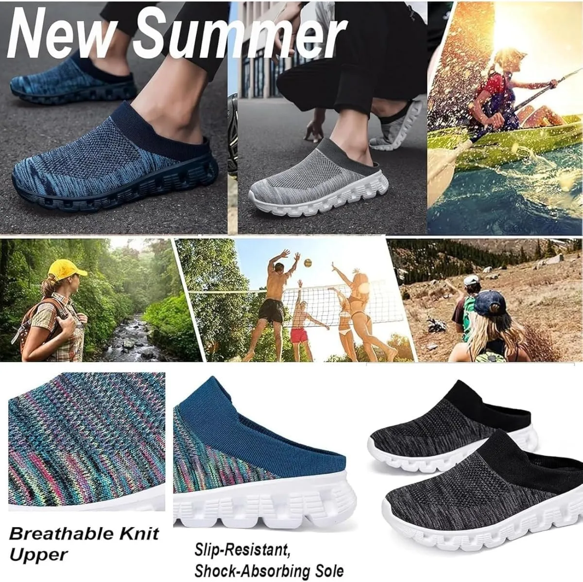Woven Breathable Half Slippers for Men, Walking Mules with Arch Support, Summer Casual Hollow Out Mesh Slip On Slippers