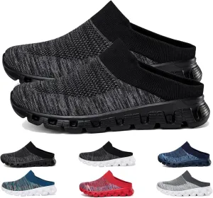 Woven Breathable Half Slippers for Men, Walking Mules with Arch Support, Summer Casual Hollow Out Mesh Slip On Slippers