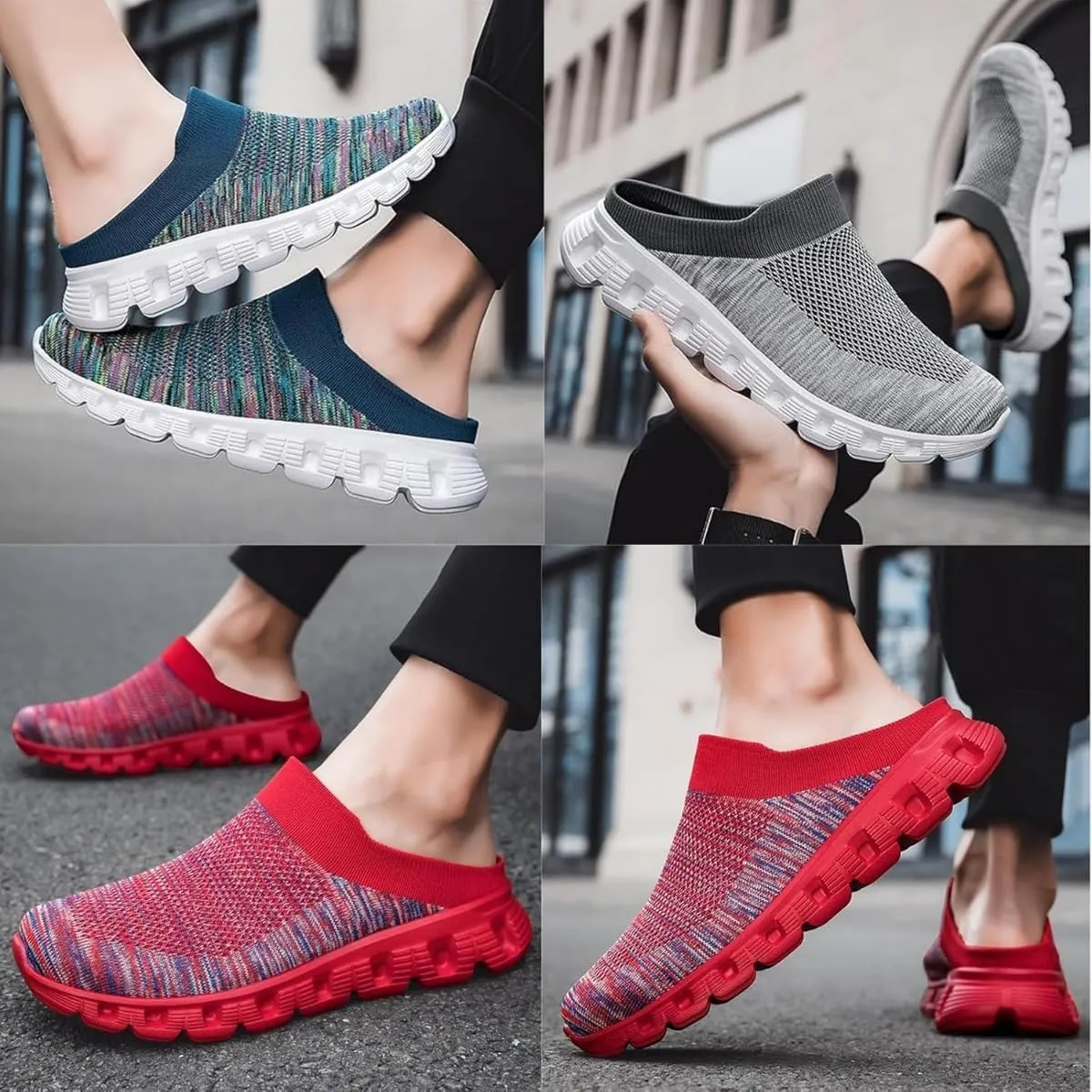 Woven Breathable Half Slippers for Men, Walking Mules with Arch Support, Summer Casual Hollow Out Mesh Slip On Slippers