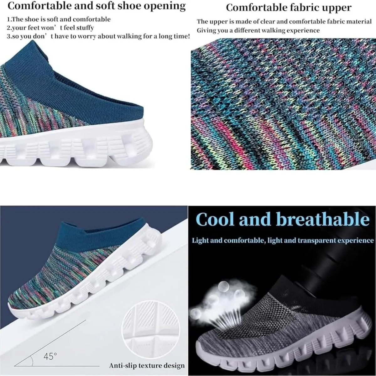 Woven Breathable Half Slippers for Men, Walking Mules with Arch Support, Summer Casual Hollow Out Mesh Slip On Slippers
