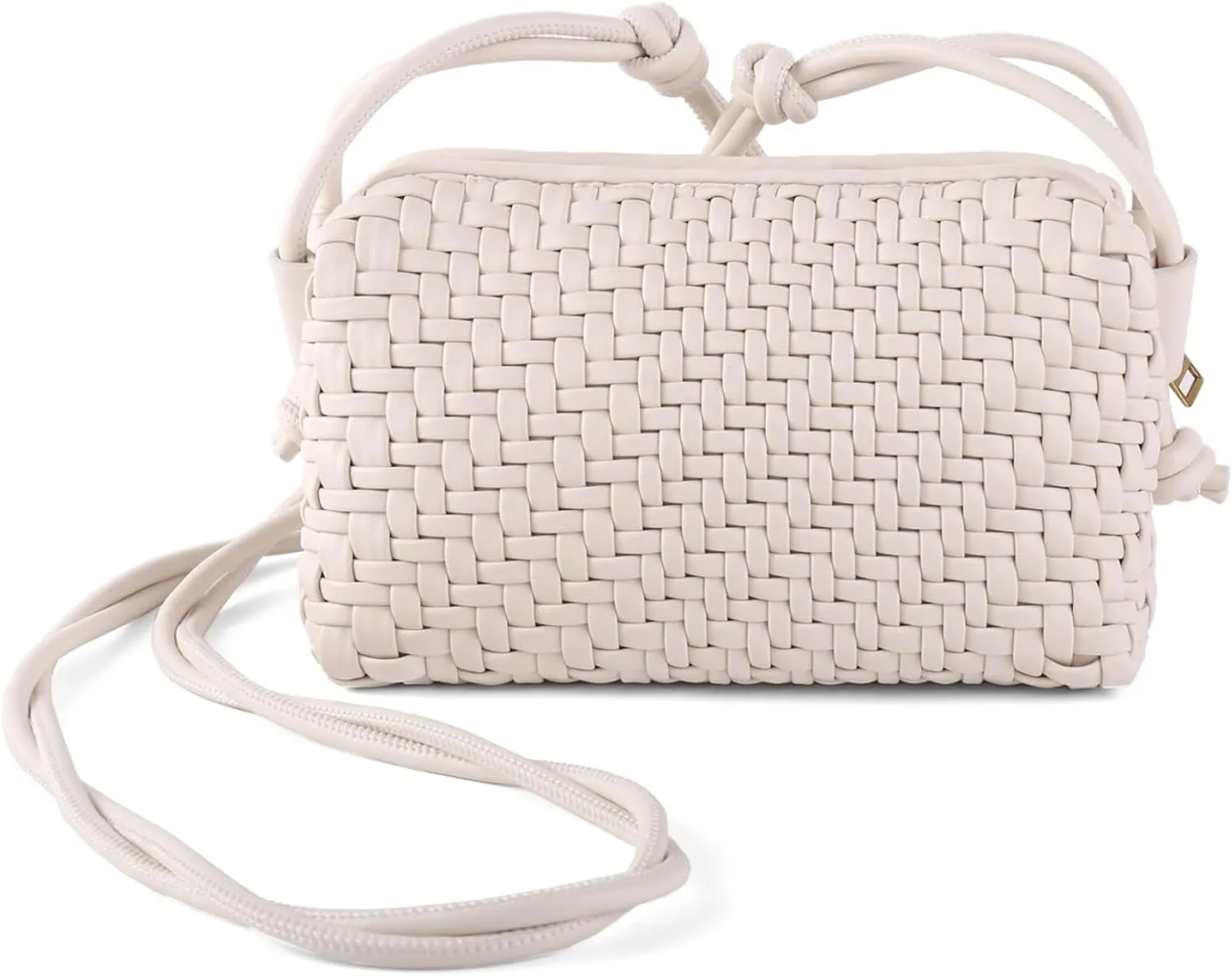 Woven Crossbody Bag Clutch Purse for Women,Small Vegan Leather Handmade Shoulderbag Handbag with Strap,Zipper Closure