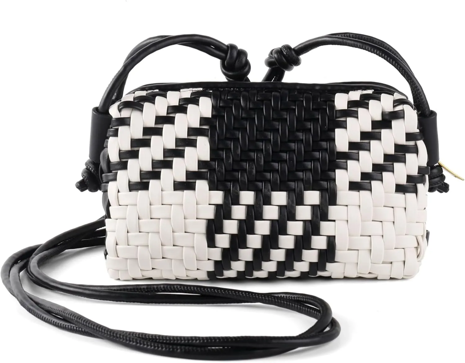 Woven Crossbody Bag Clutch Purse for Women,Small Vegan Leather Handmade Shoulderbag Handbag with Strap,Zipper Closure