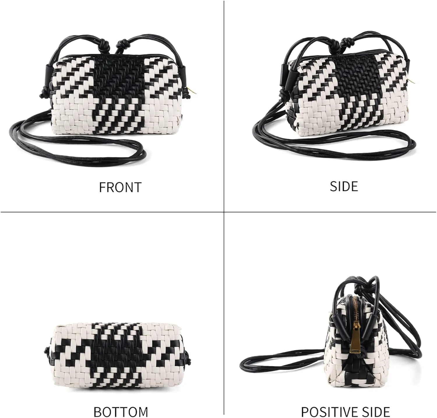 Woven Crossbody Bag Clutch Purse for Women,Small Vegan Leather Handmade Shoulderbag Handbag with Strap,Zipper Closure