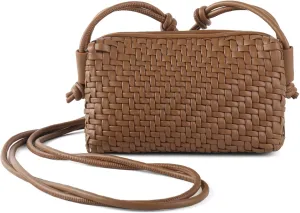 Woven Crossbody Bag Clutch Purse for Women,Small Vegan Leather Handmade Shoulderbag Handbag with Strap,Zipper Closure
