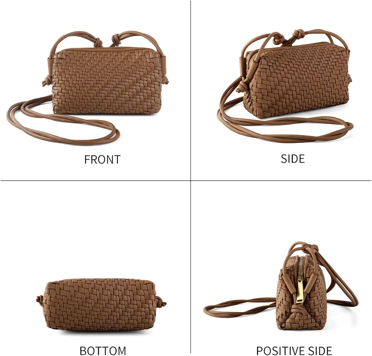 Woven Crossbody Bag Clutch Purse for Women,Small Vegan Leather Handmade Shoulderbag Handbag with Strap,Zipper Closure