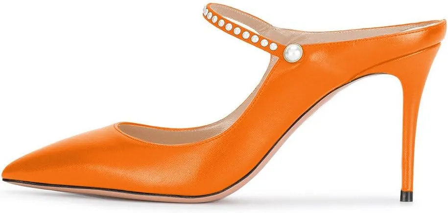 XYD Pointed Toe Slide Mule Sandals Slingback Stiletto High Heel Dress Pump Shoes with Beads