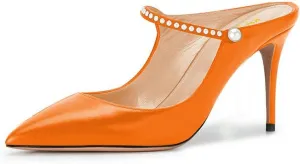 XYD Pointed Toe Slide Mule Sandals Slingback Stiletto High Heel Dress Pump Shoes with Beads