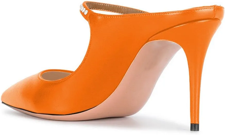XYD Pointed Toe Slide Mule Sandals Slingback Stiletto High Heel Dress Pump Shoes with Beads