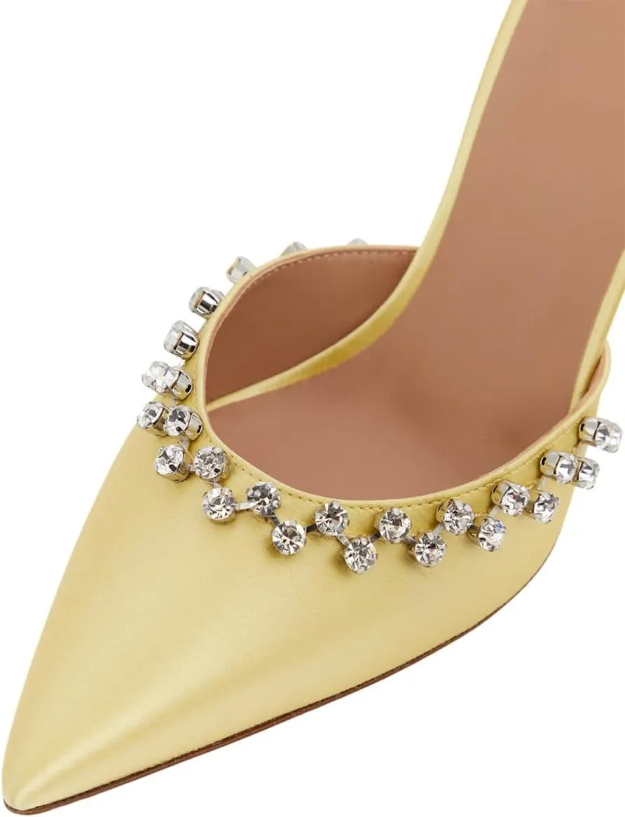 XYD Women Closed Pointed Toe Mules Crystals Studded Block Mid Heels 2.9 Inch Slip Ons Elegant Evening Shoes