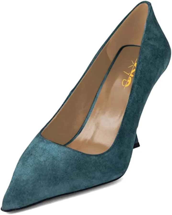 XYD Women Dress Classic Pumps Pointed Toe Mid High Flared Heels Slip On Office Lady Party Event Formal Shoes