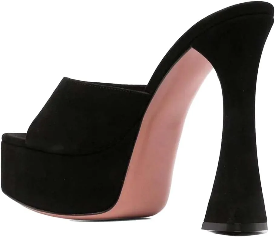XYD Women Open Square Toe Platform Slide Sandals High Chunky Heel Slip On Mule Slippers Backless Party Event Dress Shoes