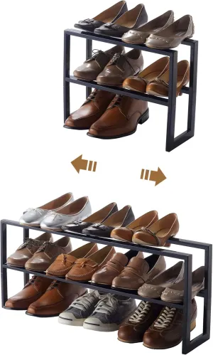 Yamazaki Home Expanding Shoe Rack, Metal, Adjustable Steel One Size Black