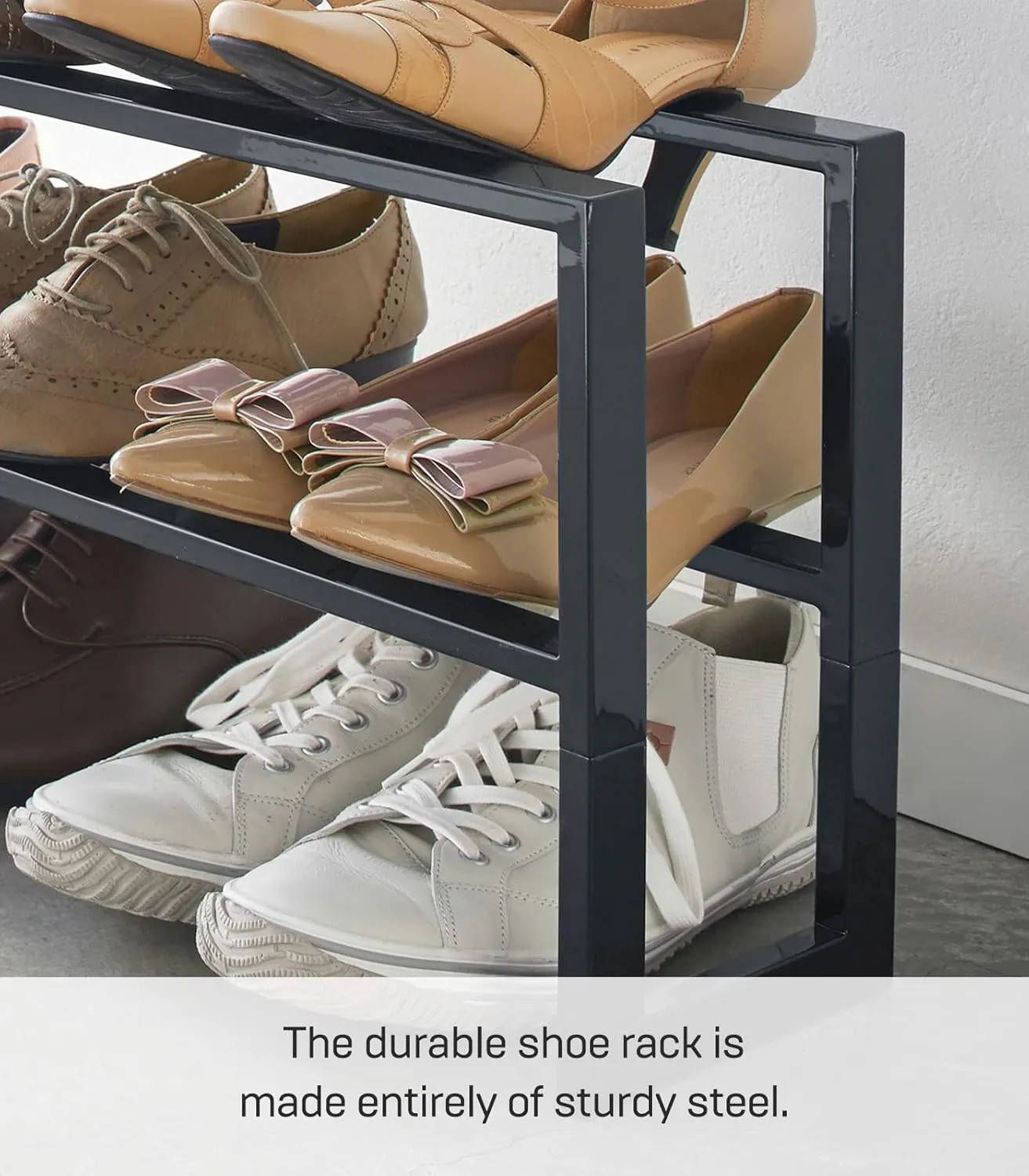 Yamazaki Home Expanding Shoe Rack, Metal, Adjustable Steel One Size Black
