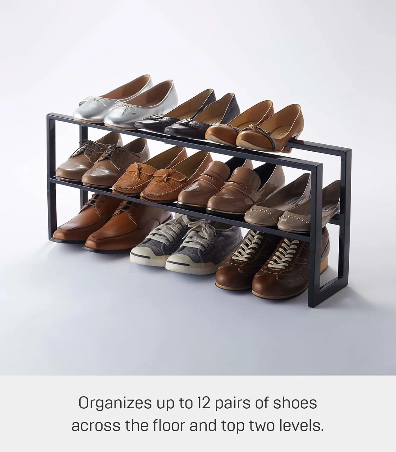 Yamazaki Home Expanding Shoe Rack, Metal, Adjustable Steel One Size Black