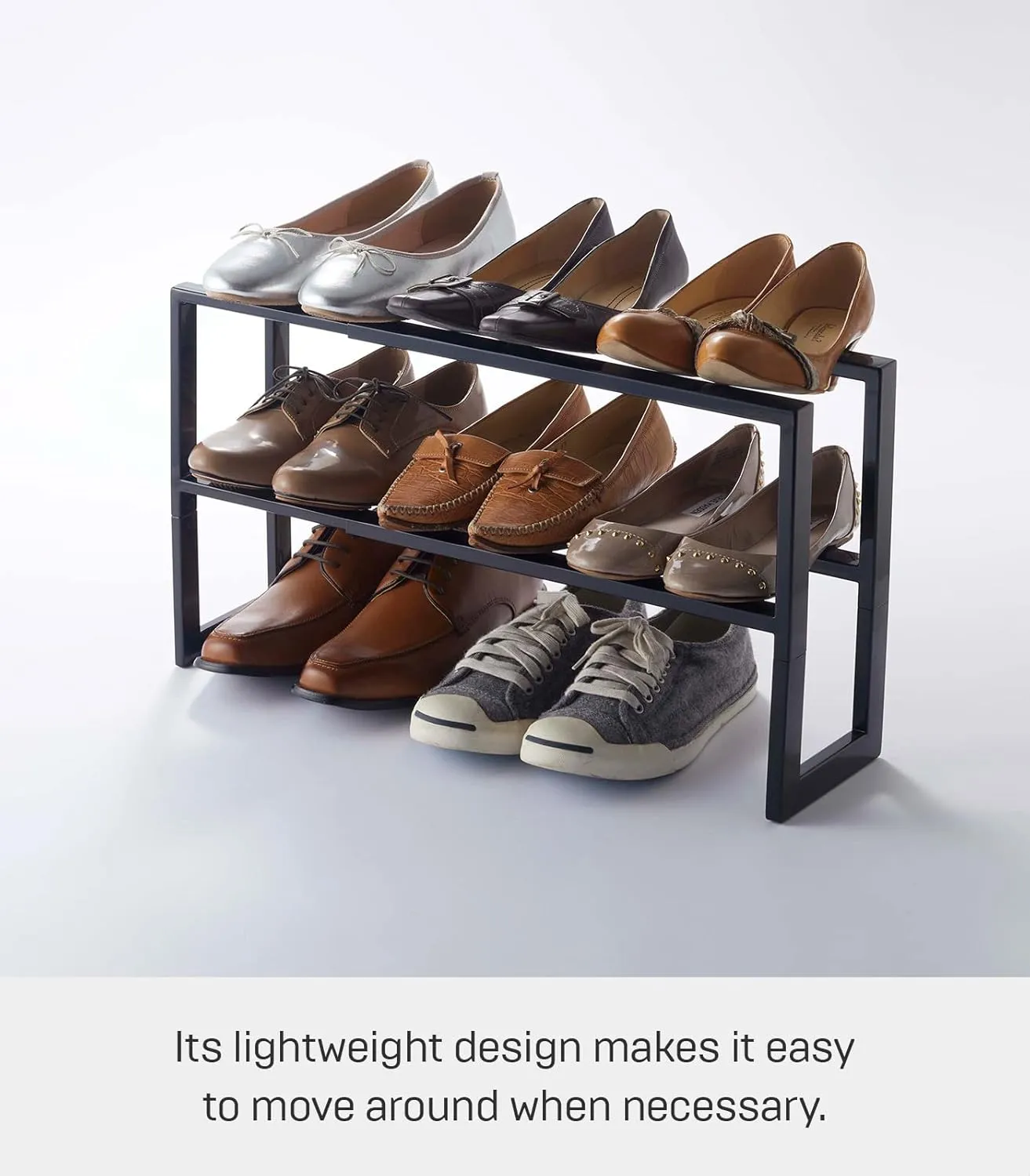 Yamazaki Home Expanding Shoe Rack, Metal, Adjustable Steel One Size Black