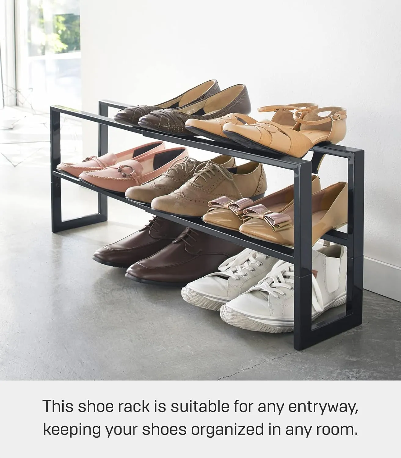 Yamazaki Home Expanding Shoe Rack, Metal, Adjustable Steel One Size Black