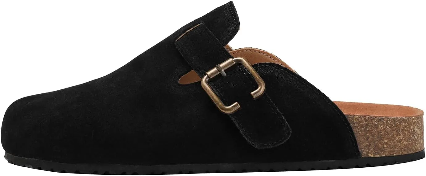 Yenktwei Women's Suede Clogs Cork Footbed Mule Shoes for Women Casual Slip-On Sandals with Arch Support