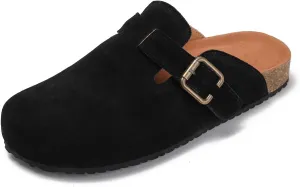 Yenktwei Women's Suede Clogs Cork Footbed Mule Shoes for Women Casual Slip-On Sandals with Arch Support