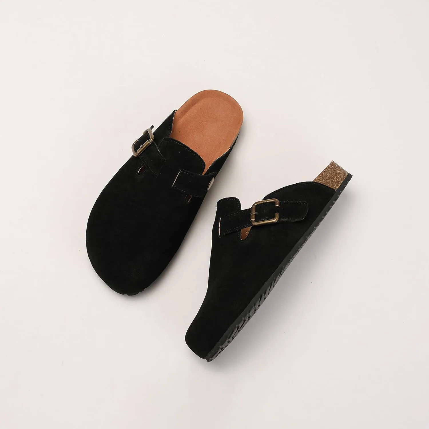 Yenktwei Women's Suede Clogs Cork Footbed Mule Shoes for Women Casual Slip-On Sandals with Arch Support