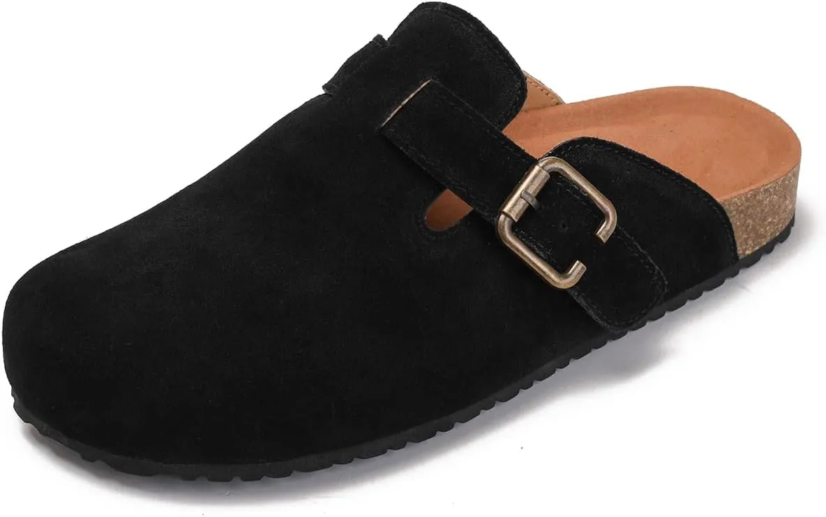 Yenktwei Women's Suede Clogs Cork Footbed Mule Shoes for Women Casual Slip-On Sandals with Arch Support