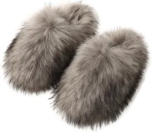 YESBOR Women's Faux Fur Fluffy Fuzzy Slippers Closed Toe Warm Winter House Slides Shoes