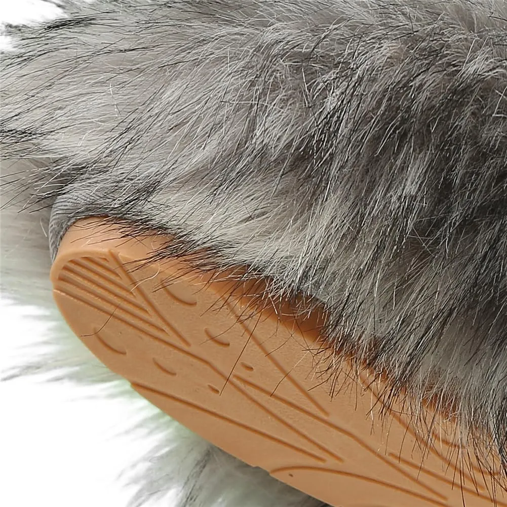 YESBOR Women's Faux Fur Fluffy Fuzzy Slippers Closed Toe Warm Winter House Slides Shoes